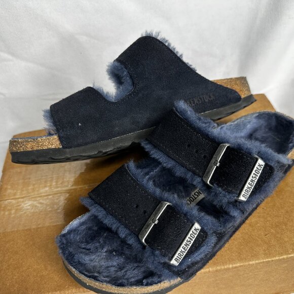 Birkenstock - Arizona Shearling Sandals in Blue Suede Slip-ons - EU Size 37 - Picture 7 of 7